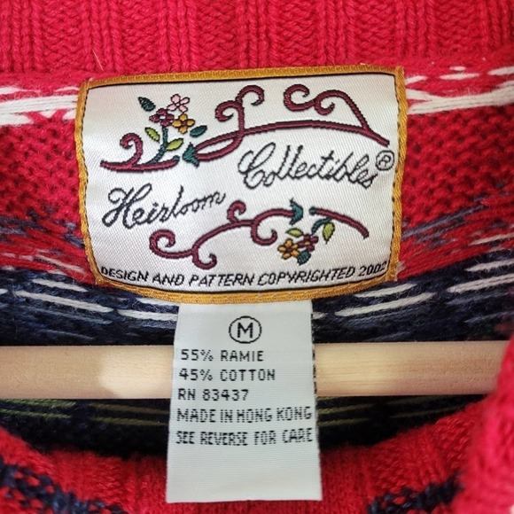 VTG Heirloom Collectibles Red/White/Navy Full Zip Holidays Christmas Sweater M - Picture 9 of 12